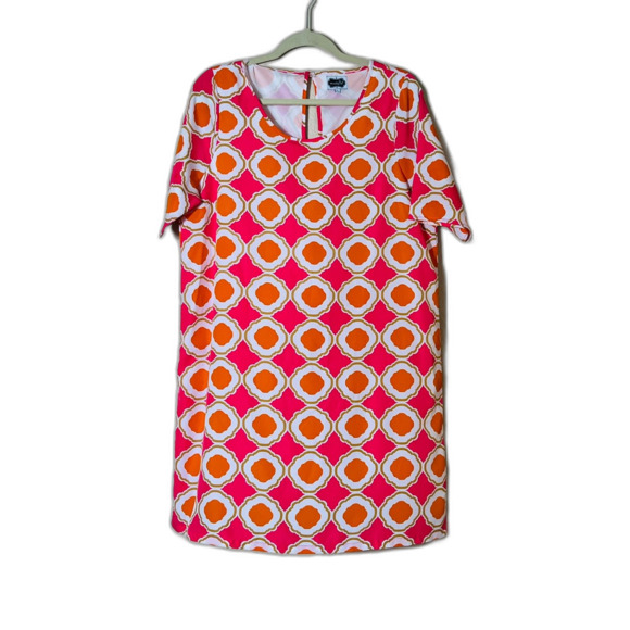 Mud Pie Mod Hot Pink Orange Mini Dress 1970s Light Dress Large 12/14 - Picture 1 of 9